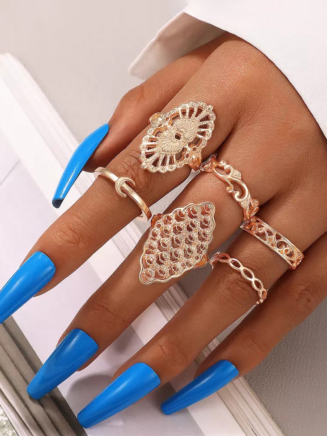 

Jewels Galaxy Women Set Of 6 Gold-Plated Finger Rings