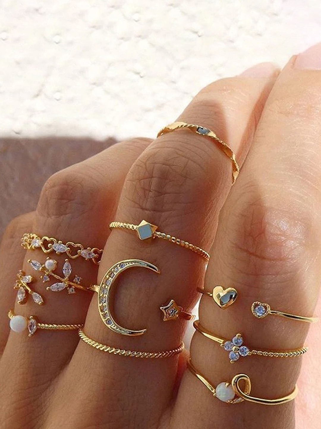 

Jewels Galaxy Women Set Of 10 Gold-Plated Contemporary Stackable Finger Rings