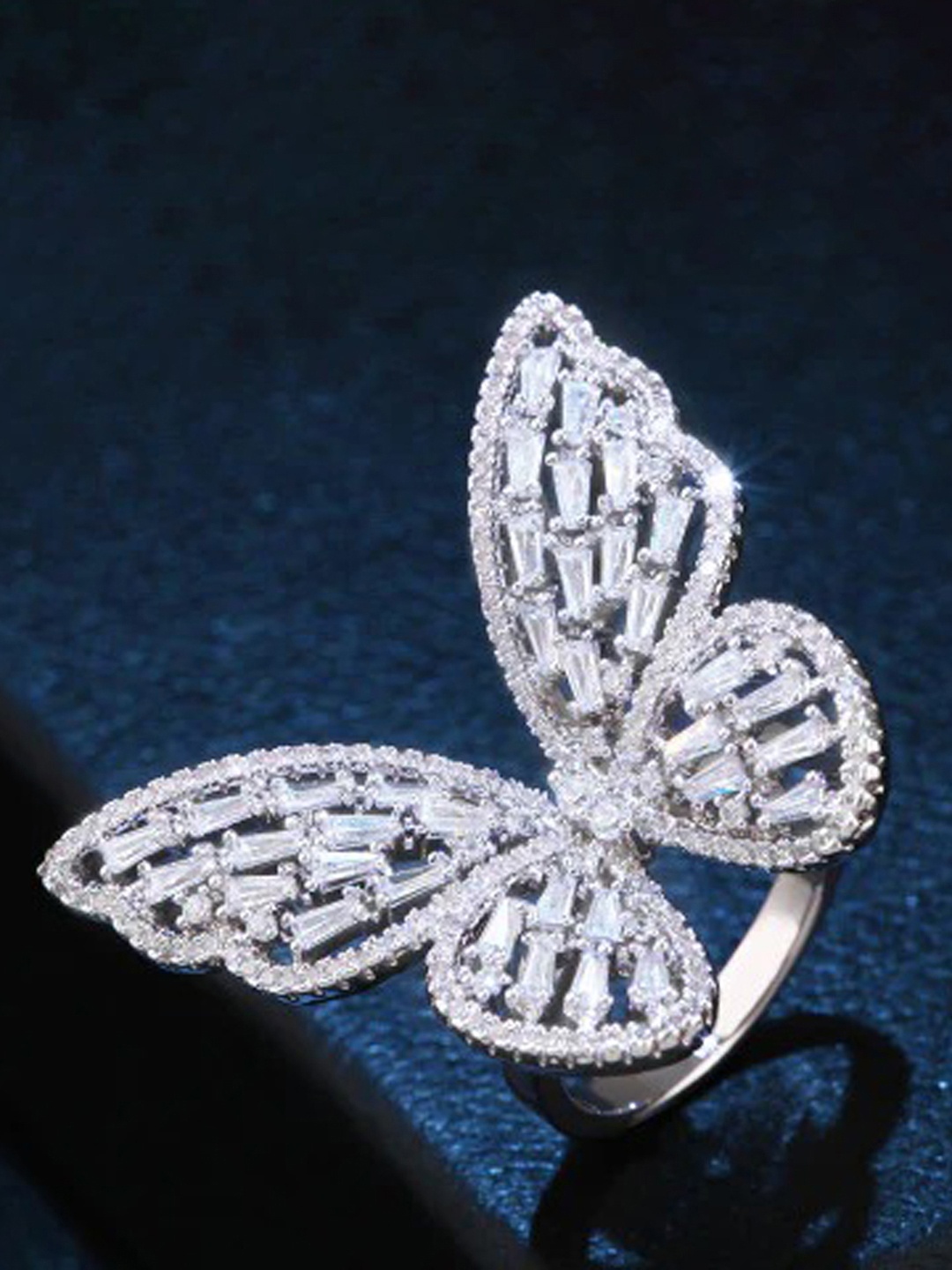 

Jewels Galaxy Silver-Plated Stone-Studded Finger Ring