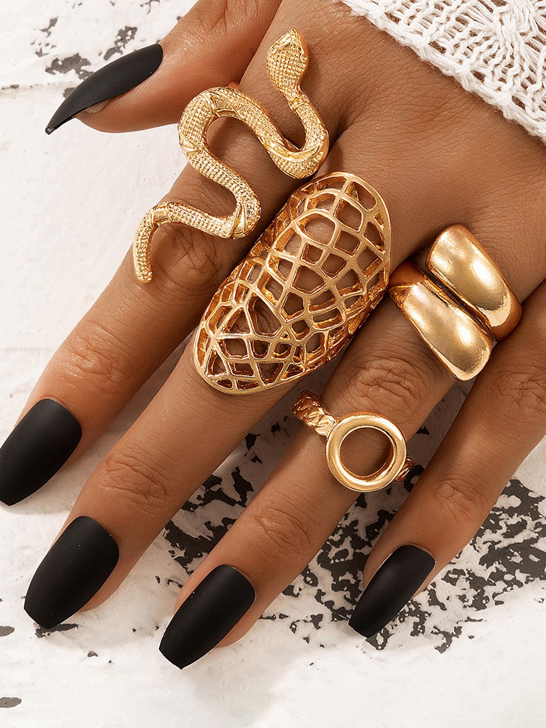 

Jewels Galaxy Women Set of 4 Gold Plated Contemporary Finger Ring