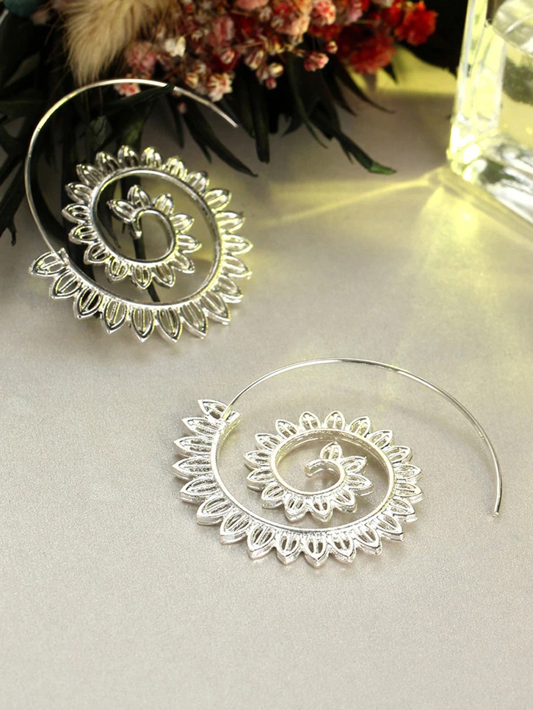 

Jewels Galaxy Silver-Toned & Silver Plated Contemporary Hoop Earrings