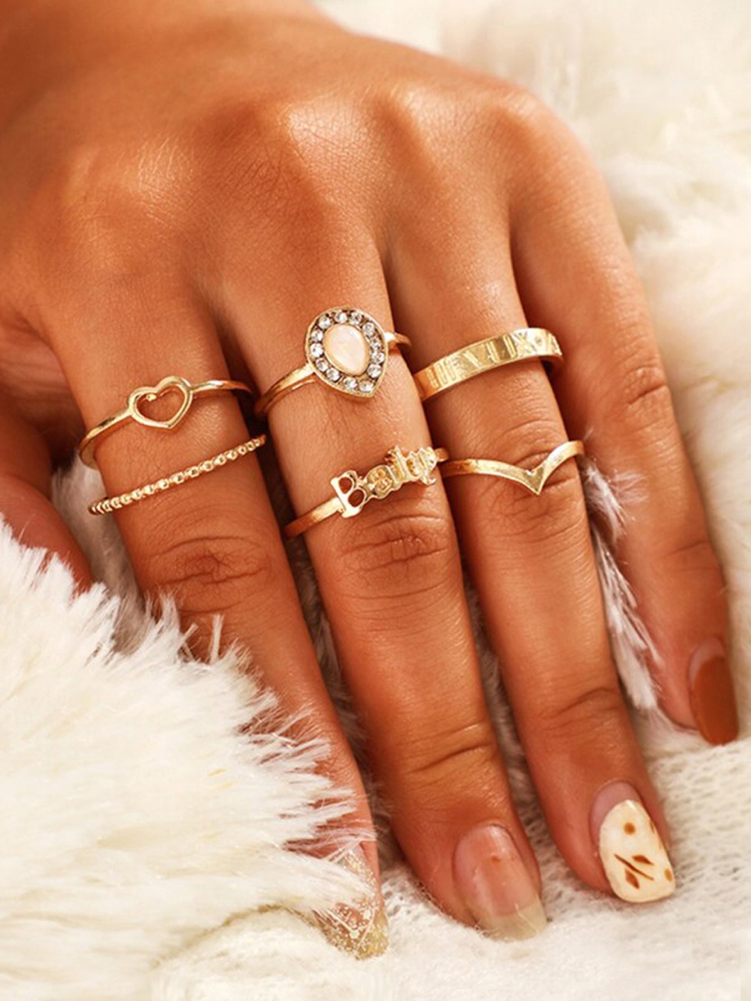 

Jewels Galaxy Women Set of 6 Gold-Plated Stackable Finger Rings