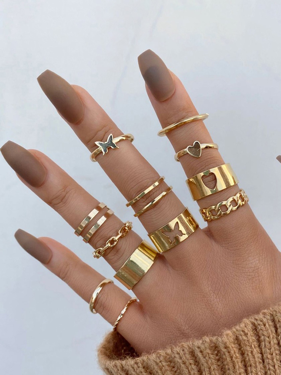 

Jewels Galaxy Set Of 12 Gold-Plated Adjustable Finger Ring
