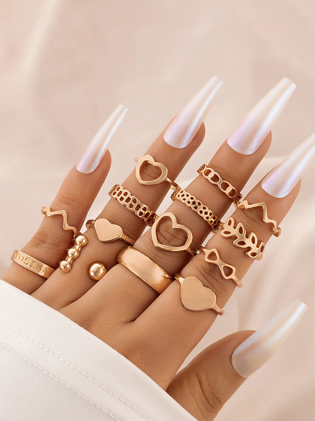 

Jewels Galaxy Set Of 14 Gold-Plated Heart Inspired Stackable Finger Rings