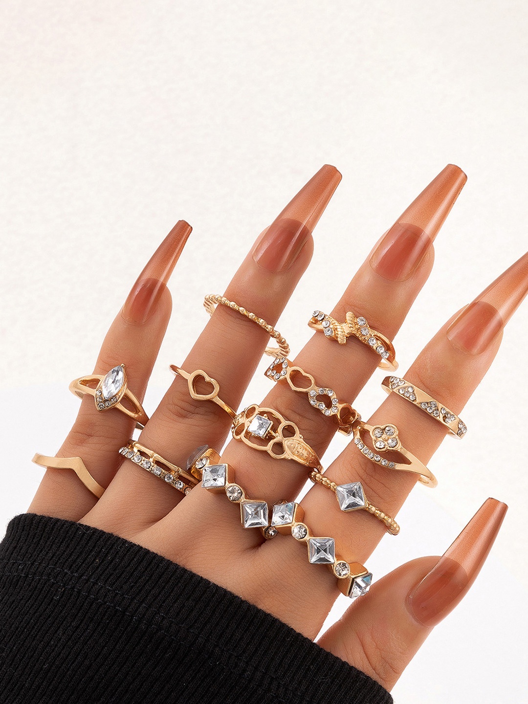 

Jewels Galaxy Women Set of 16 Gold-Plated White Stone-Studded Finger Rings