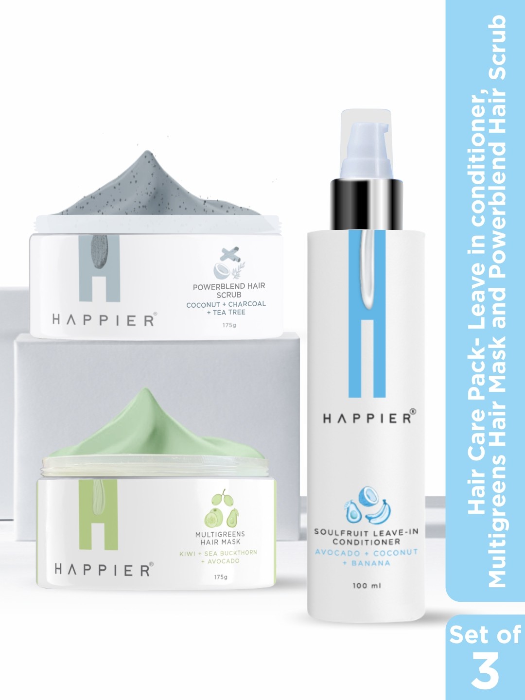 

Happier Set of 3 Hair Care Pack, White