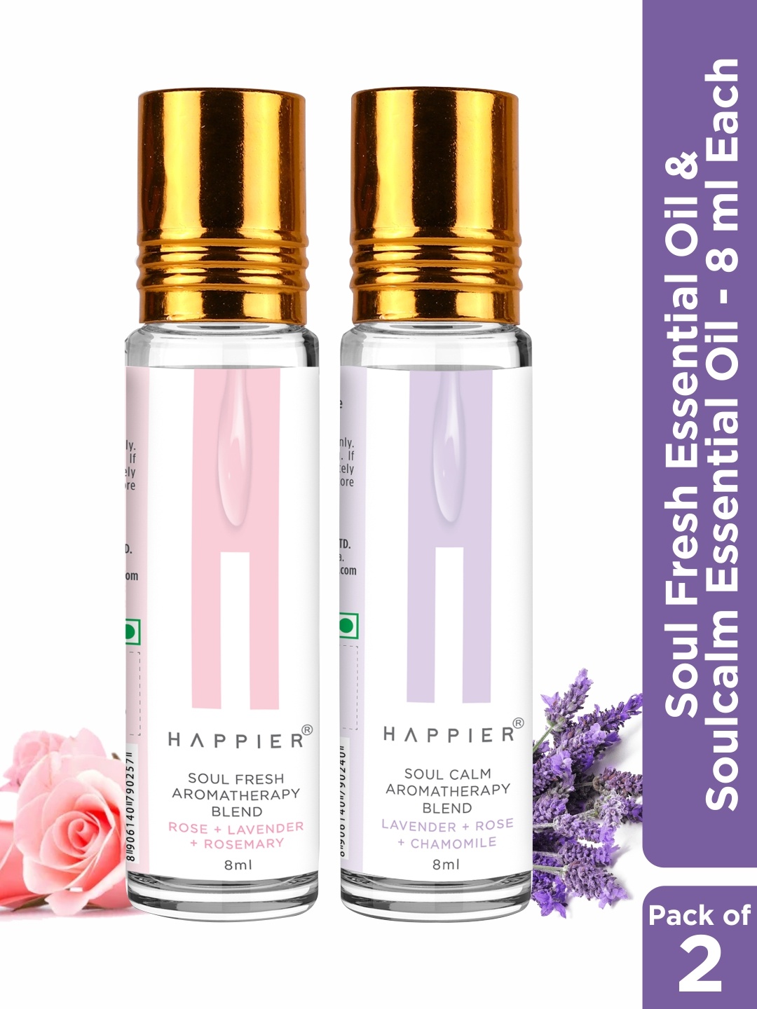

Happier Pack of 2 Soulfresh Essential Oil & Soulcalm Essential Oil - 8 ml Each, White