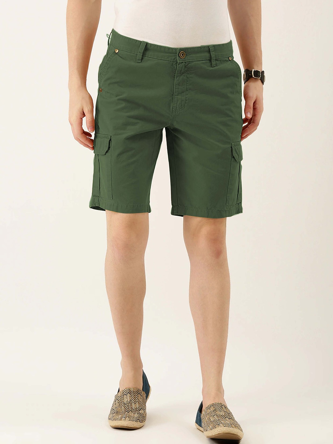 

IVOC Men Green Slim Fit Cotton Cargo Shorts