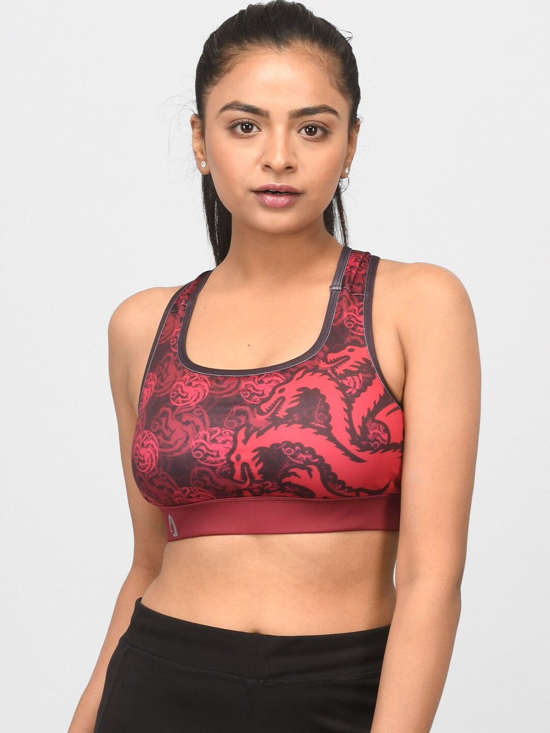 

Athlizur Non Wired Removable Padding Mother of Dragons Printed Racerback Sports Bra, Maroon