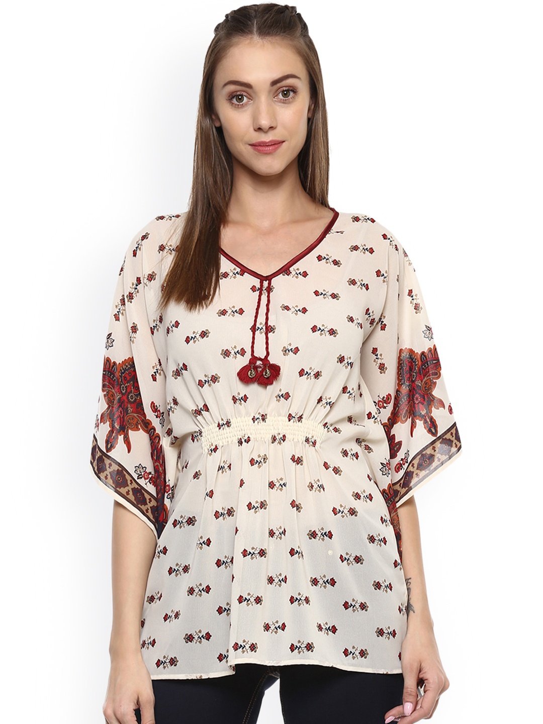 

Taurus Women Cream Printed Kaftan Top