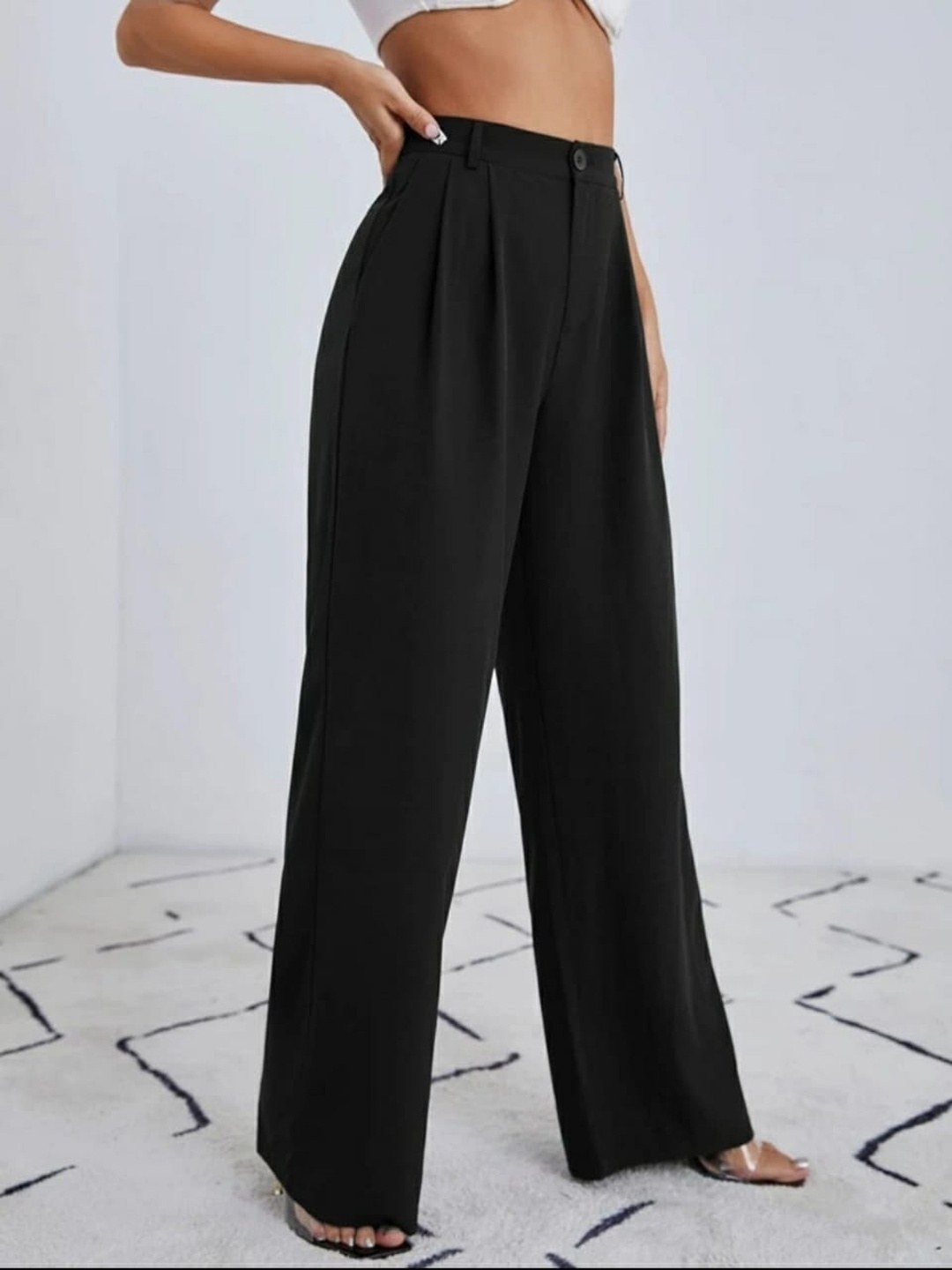 

BROADSTAR Women Relaxed Straight Leg Loose Fit High-Rise Easy Wash Trousers, Black