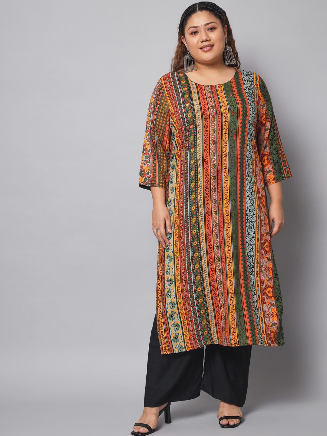 

KALINI Floral Printed Floral Kurta, Mustard