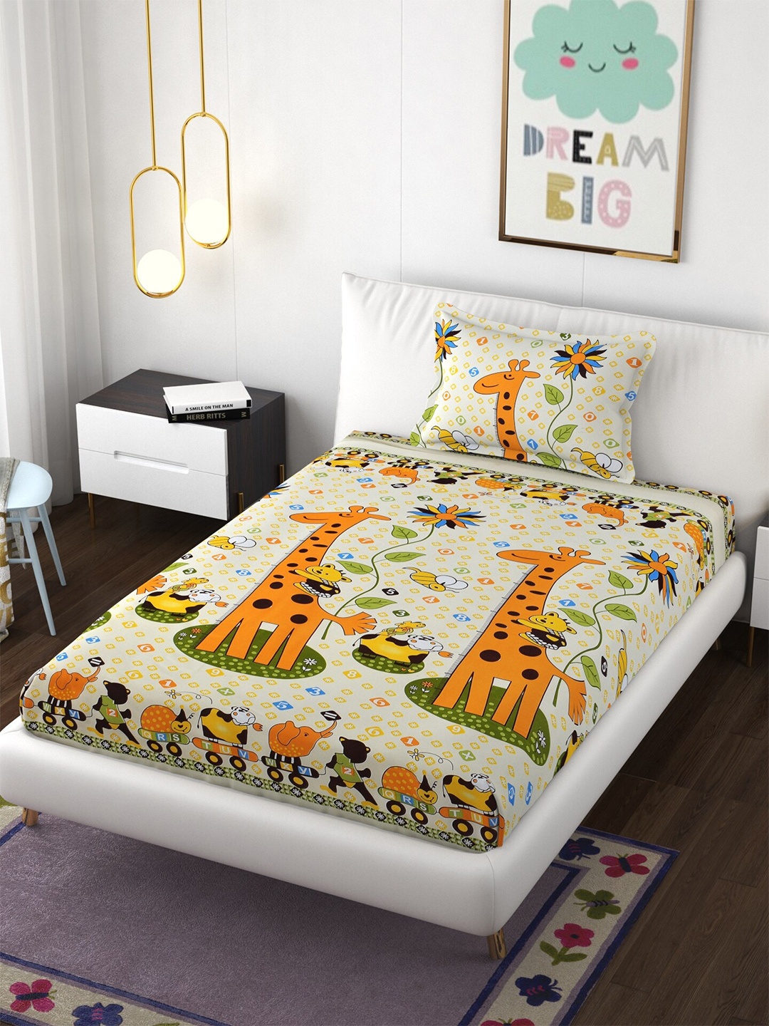 

Molly & Michel Printed 210 TC Single Bedsheet with 1 Pillow Cover, Yellow