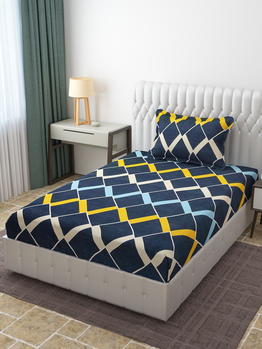 

Molly & Michel Grey & Yellow Geometric 210 TC Single Bedsheet with 1 Pillow Covers