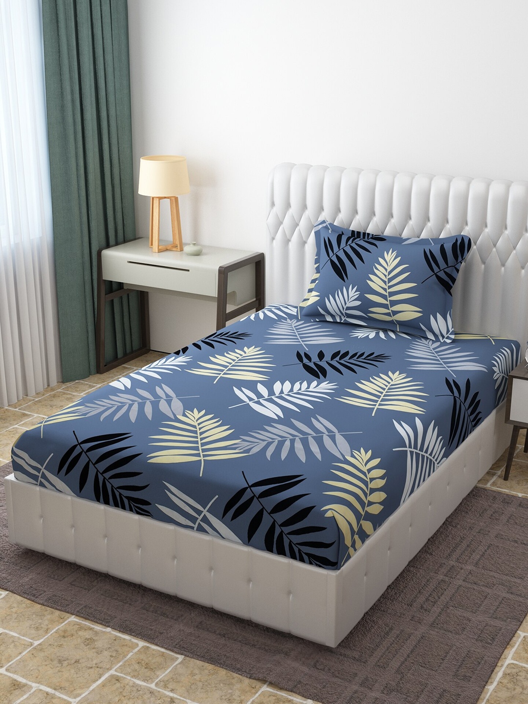 

Molly & Michel Floral 210 TC Single Bedsheet with 1 Pillow Cover, Grey