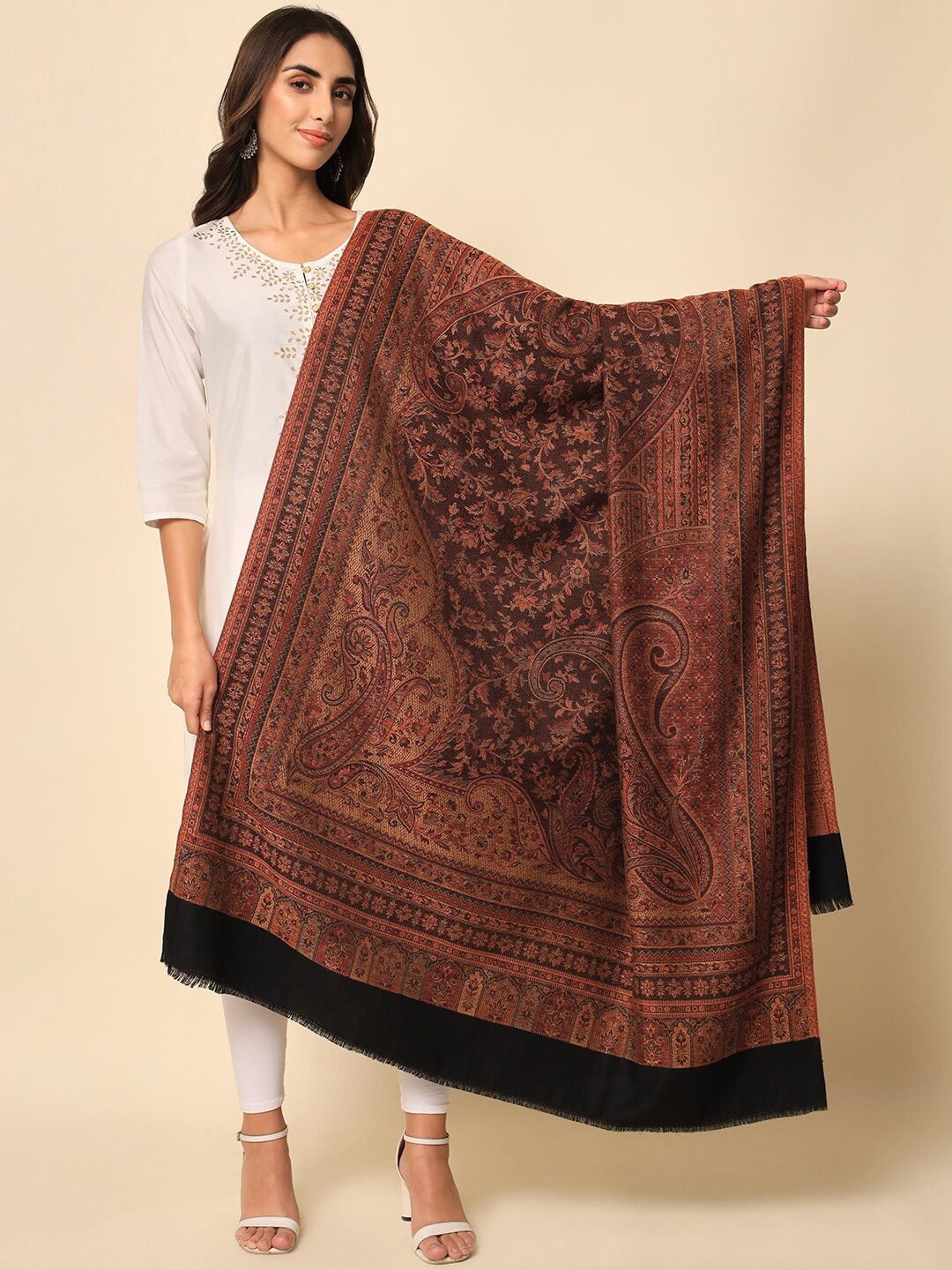 

HERE&NOW Women Design Jamawar Shawl, Black