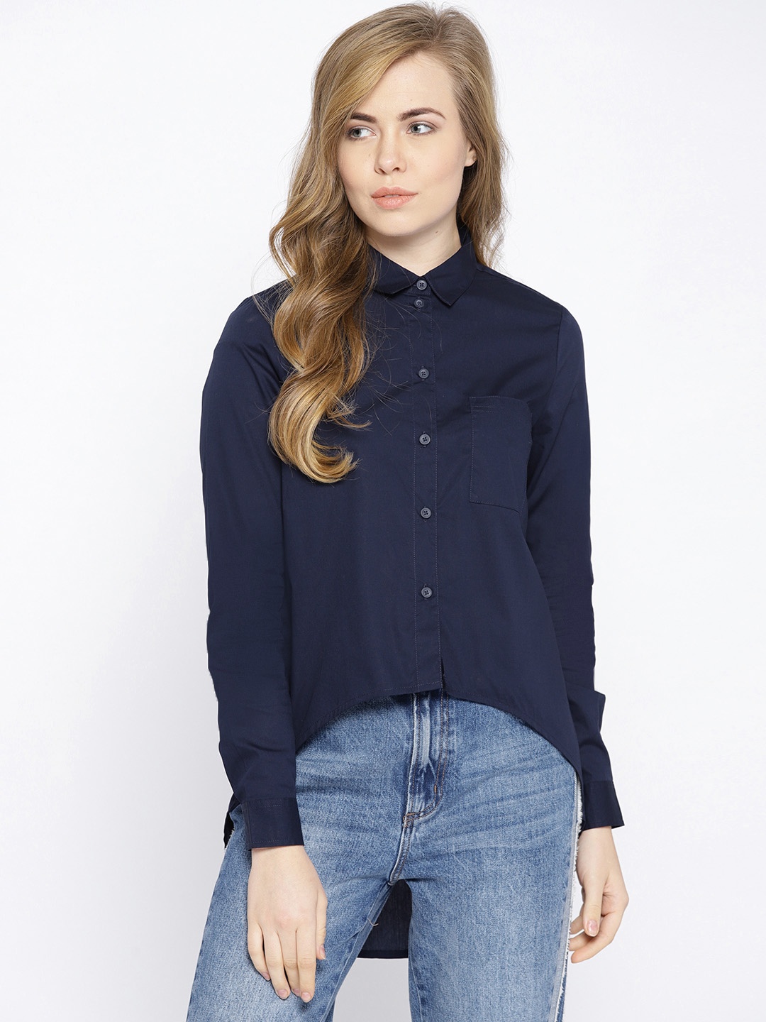 

Vero Moda Women Navy Regular Fit Embroidered Back Casual Shirt, Navy blue