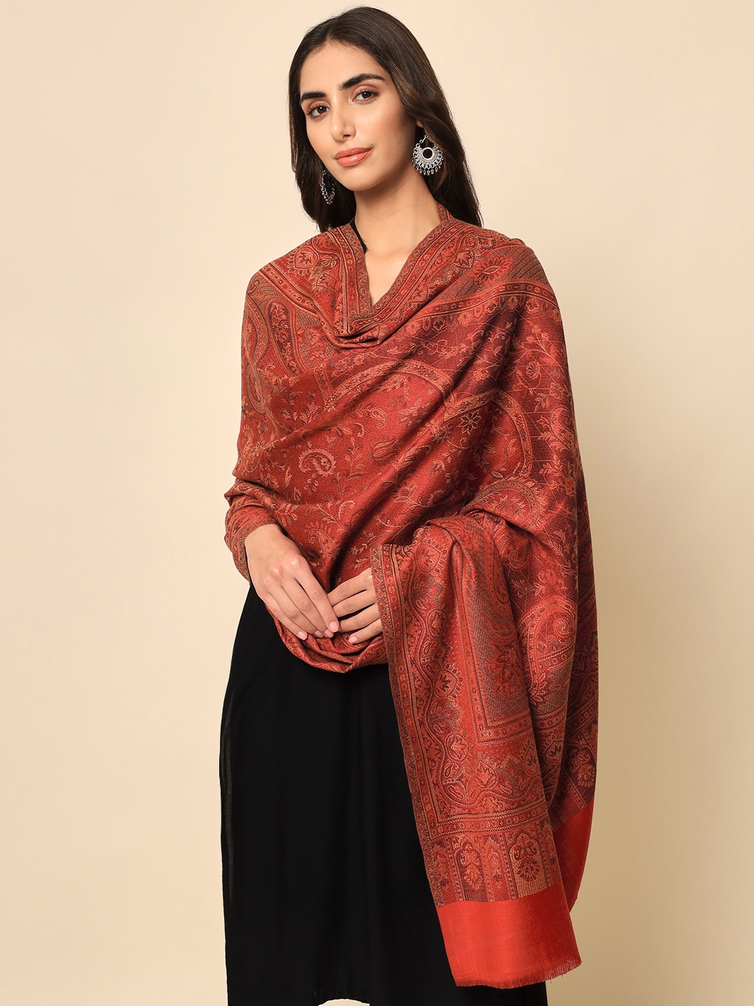 

HERE&NOW Women MWoven Design Jamawar Shawl, Maroon