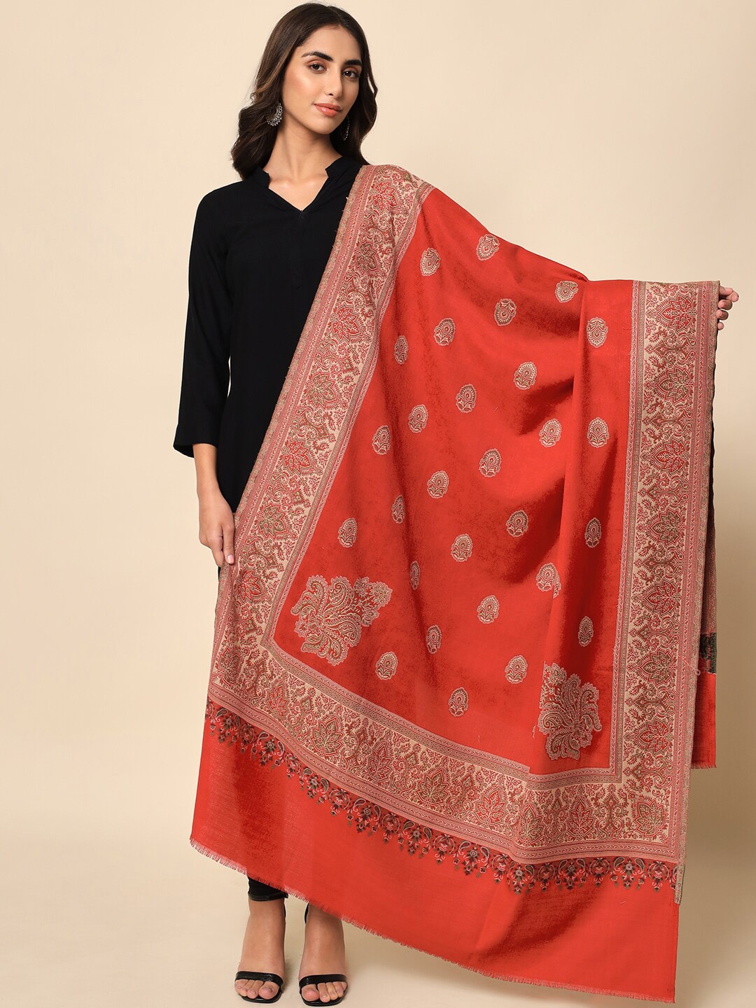 

HERE&NOW Women Orange Woven design Jamawar Shawl