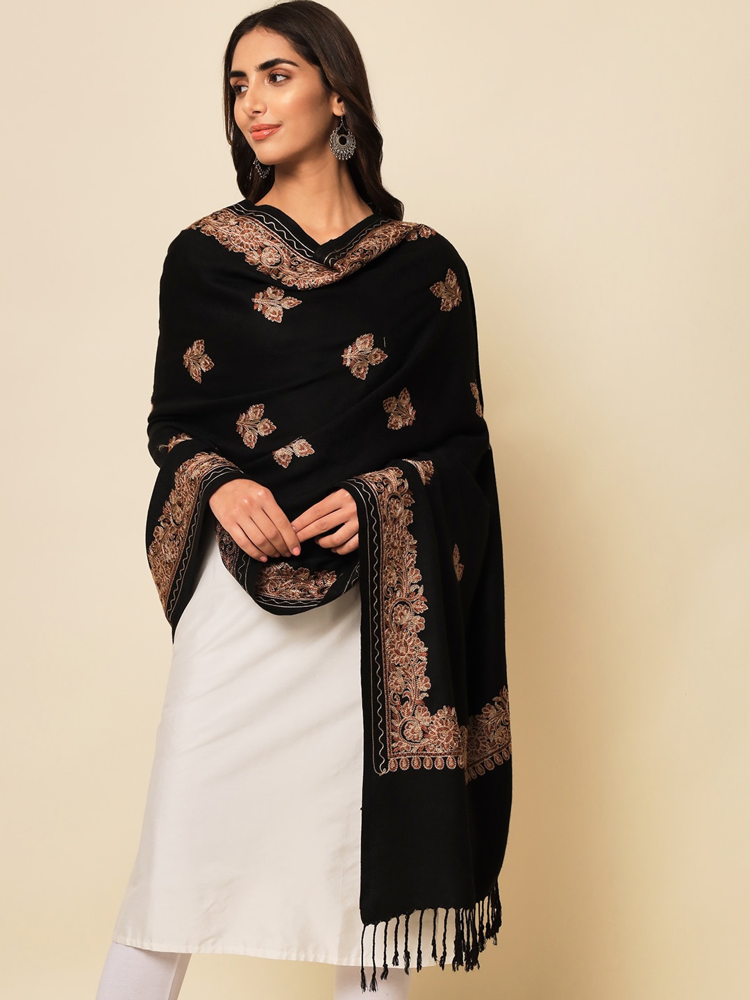 

HERE&NOW Women Black Embroidered Shawl