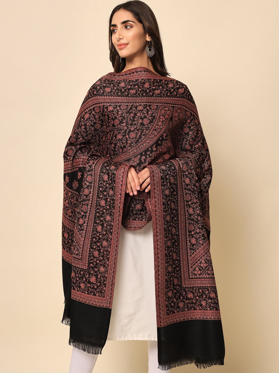 

HERE&NOW Women Black Woven Design Jamawar Shawl