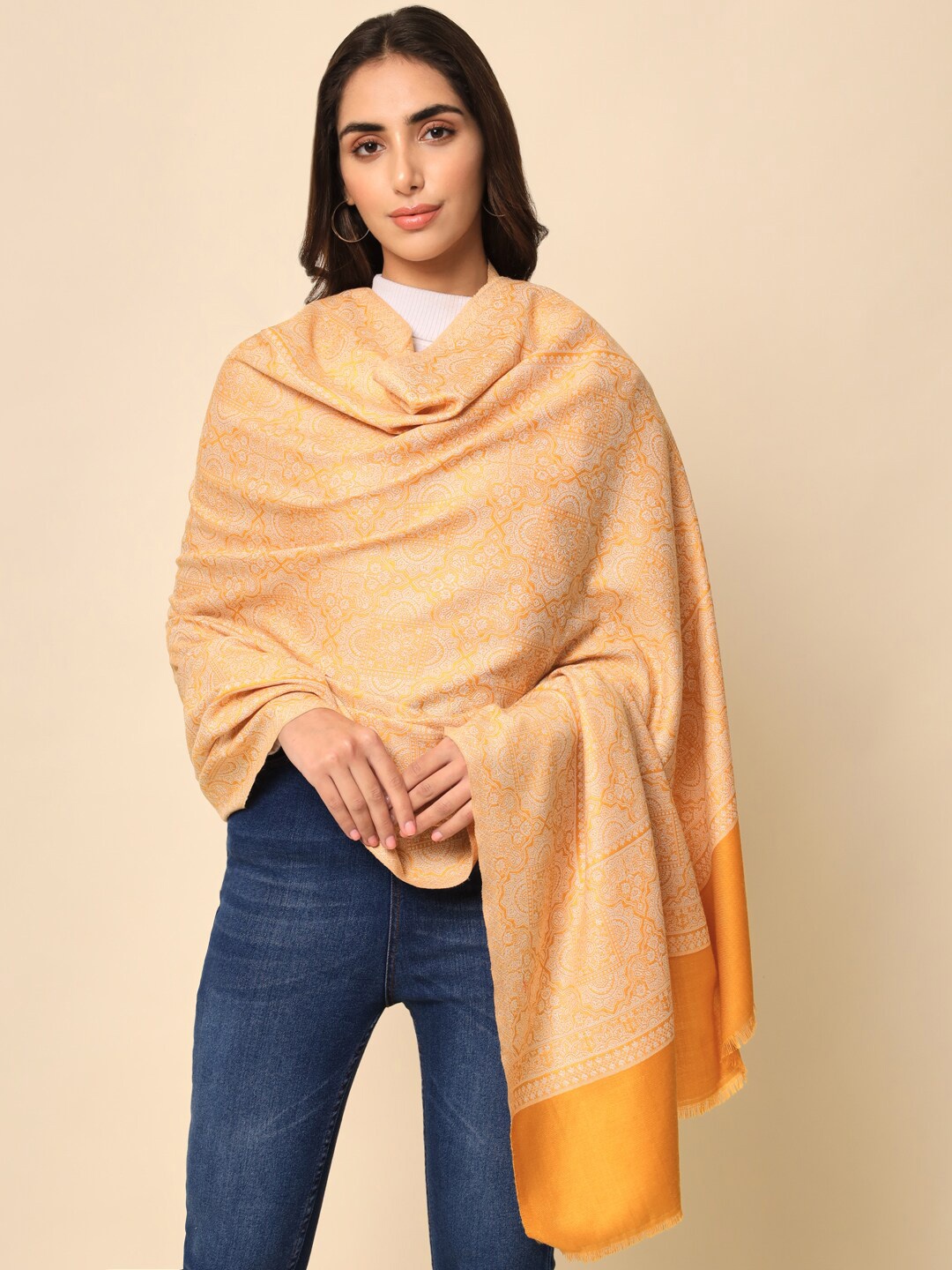 

HERE&NOW Women Yellow Woven Design Shawl