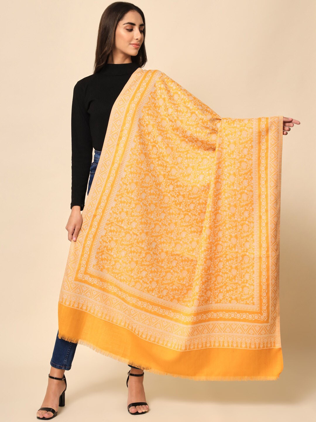 

HERE&NOW Women Yellow Woven-Design Shawl