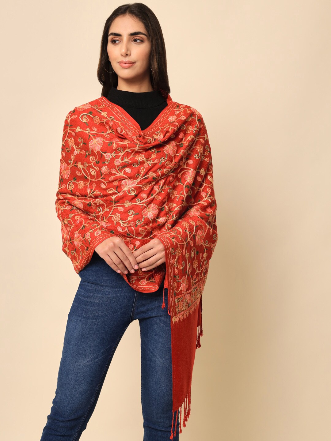 

HERE&NOW Women Maroon Embroidered Shawl