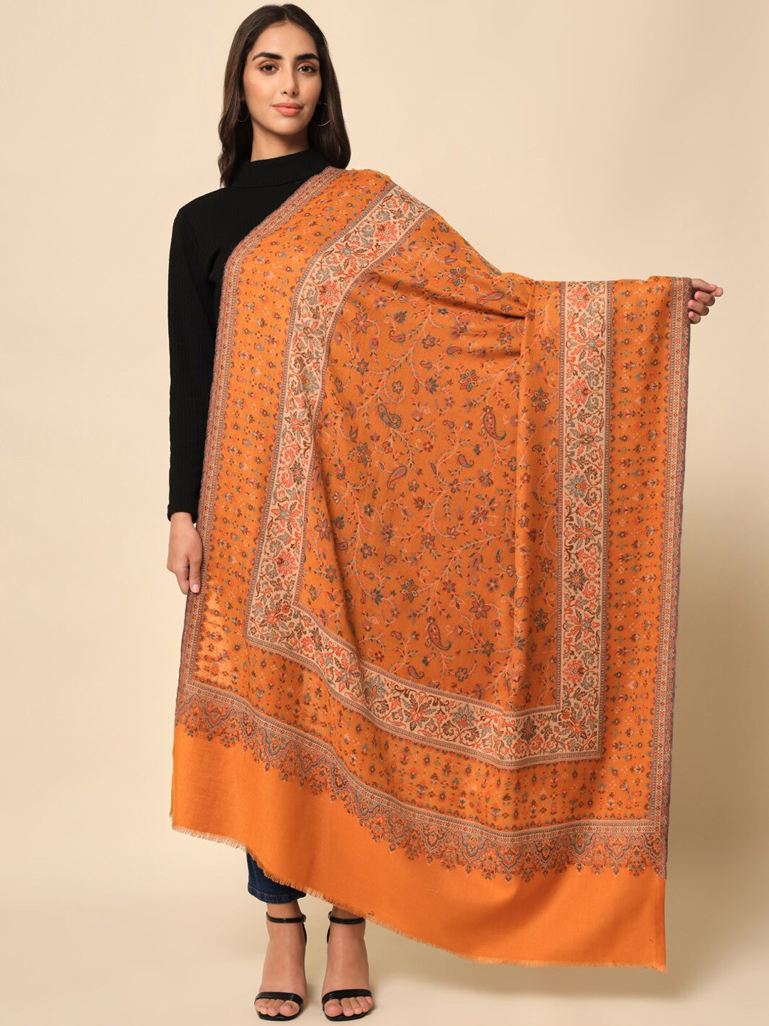 

HERE&NOW Women Mustard-Yellow Woven-Design Shawl