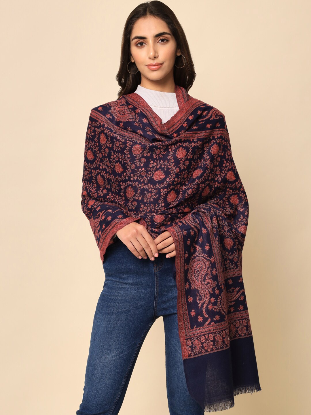 

HERE&NOW Women Blue Embroidered Shawl