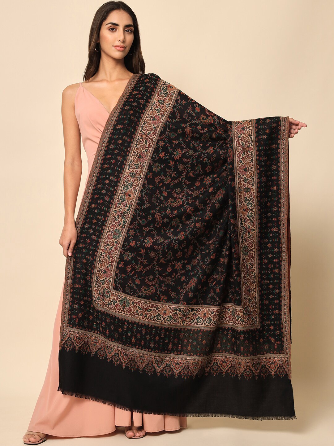 

HERE&NOW Women Black Woven-Design Shawl