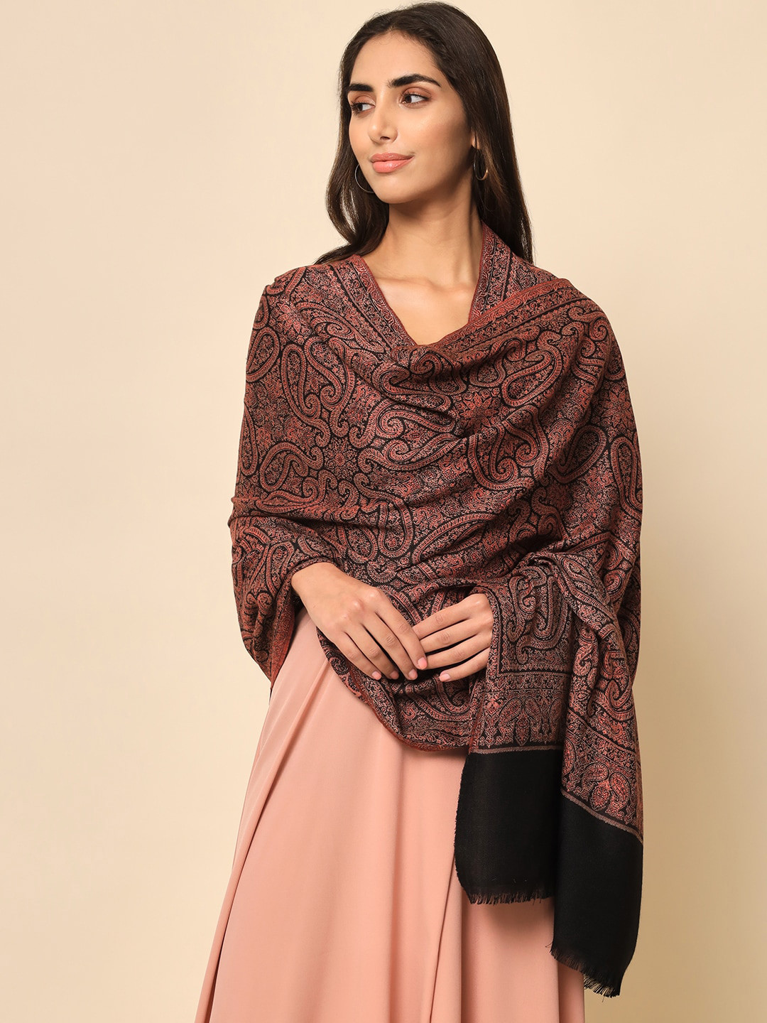 

HERE&NOW Women Black Woven-Design Shawl