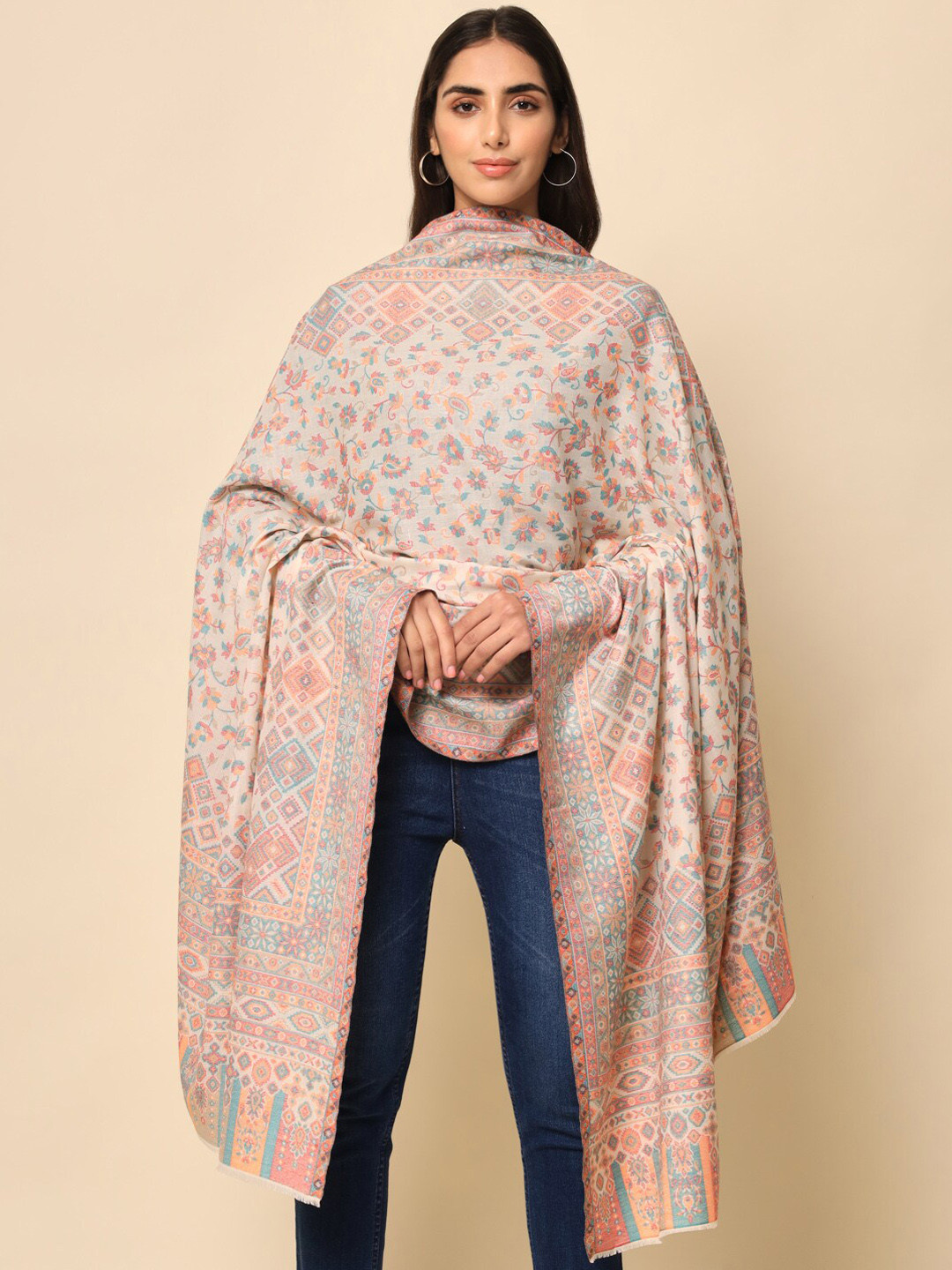 

HERE&NOW Women White Woven-Design Shawl