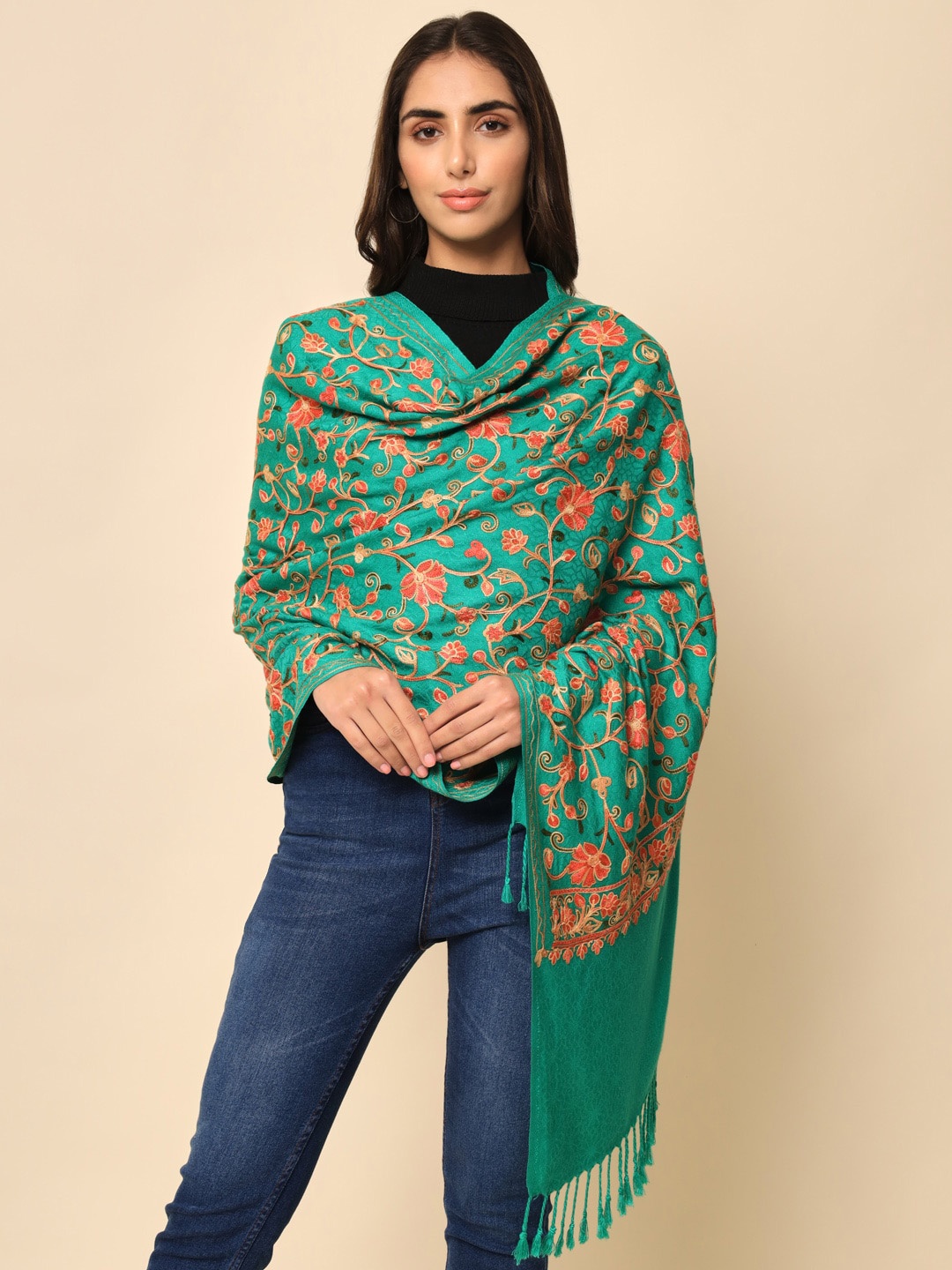 

HERE&NOW Women Embroidered Shawl, Teal