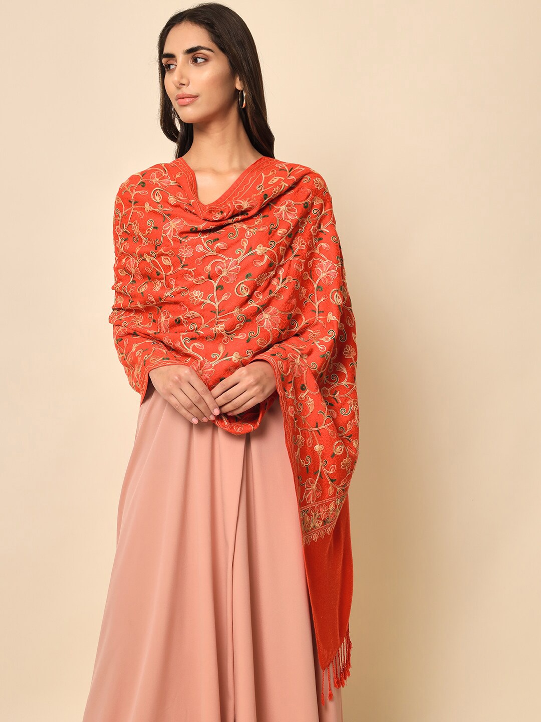 

HERE&NOW Women Red Embroidered Shawl