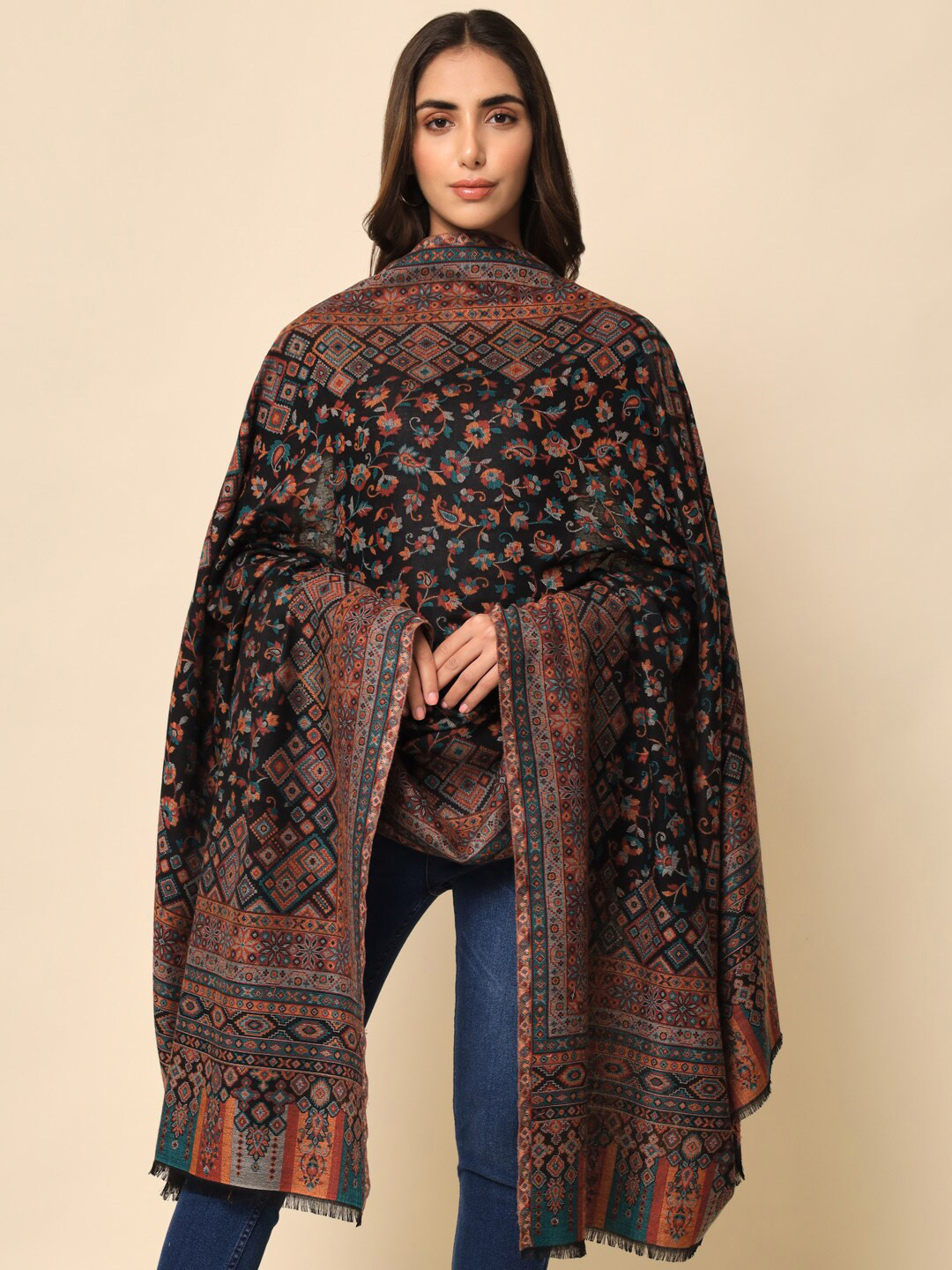 

HERE&NOW Women Black Woven Design Shawl
