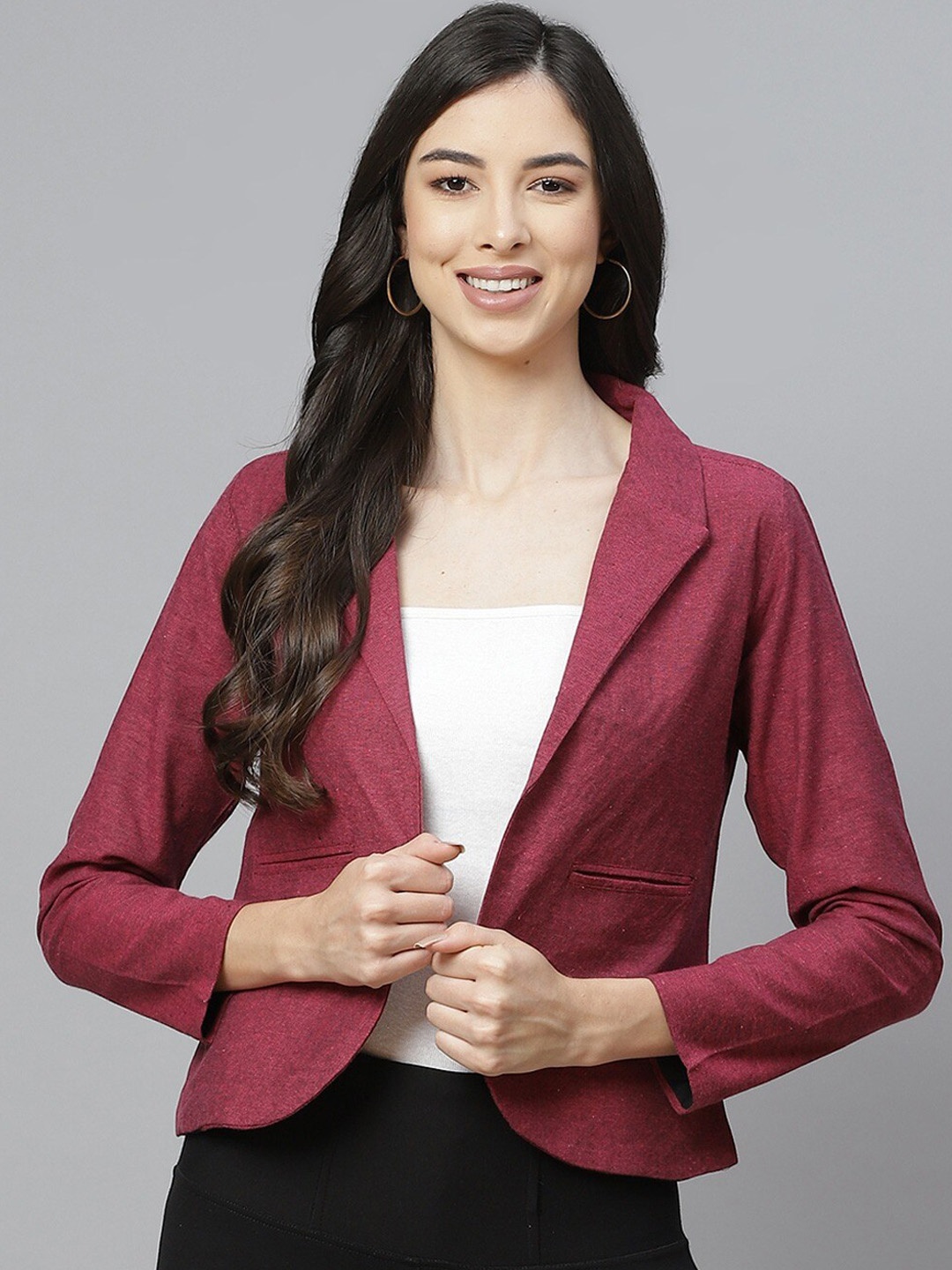 

Cottinfab Women Single-Breasted Pure Cotton Formal Blazers, Burgundy