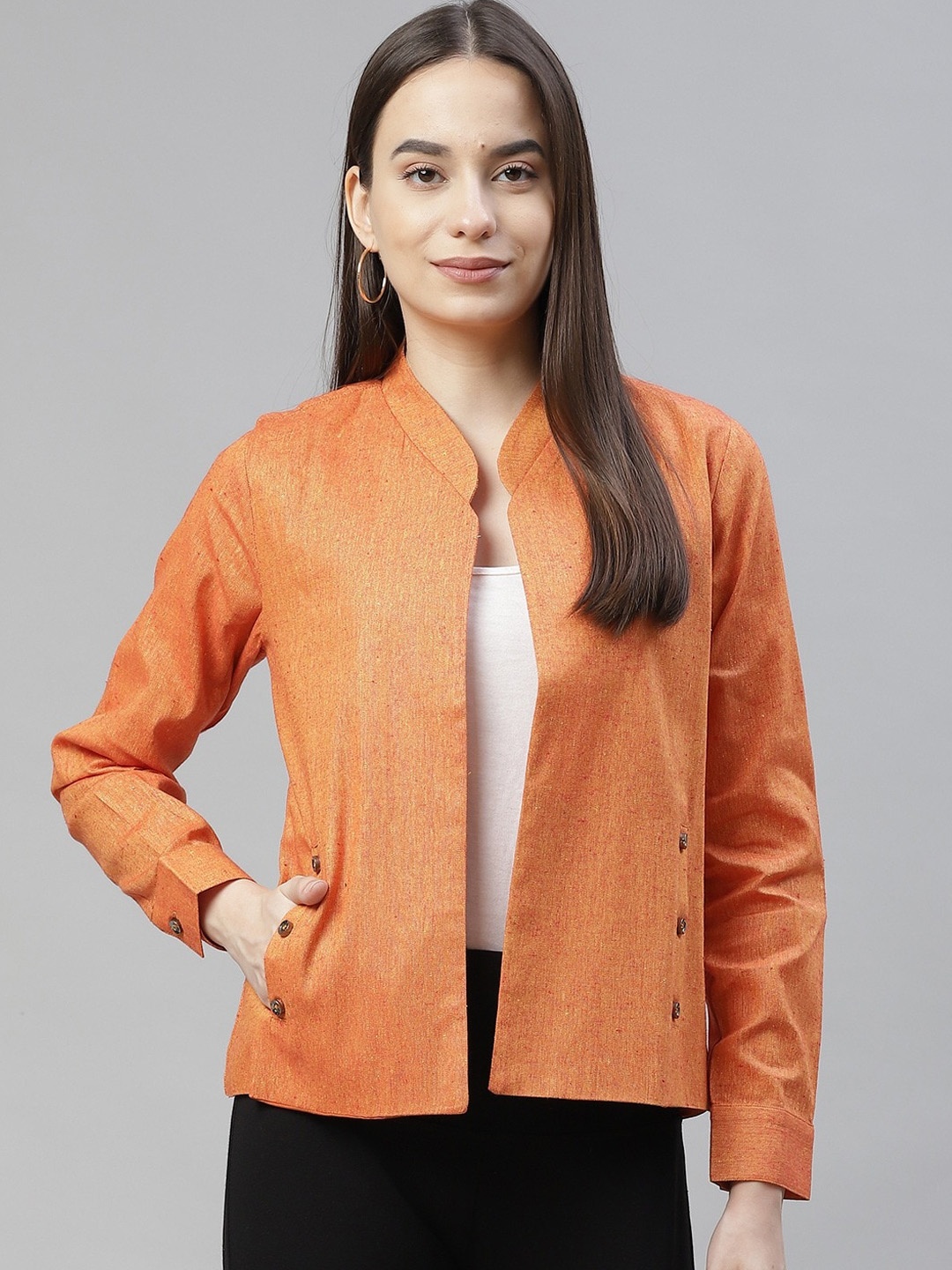 

Cottinfab Women Cotton Lightweight Open Front Jacket, Orange