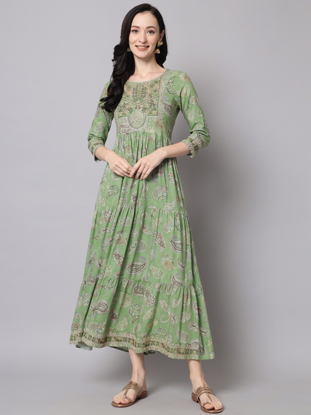 

KALINI Green Ethnic Motifs Maxi Dress