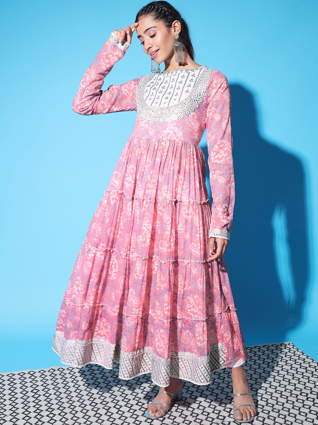 

KALINI Printed Maxi Cotton Ethnic Dress, Pink