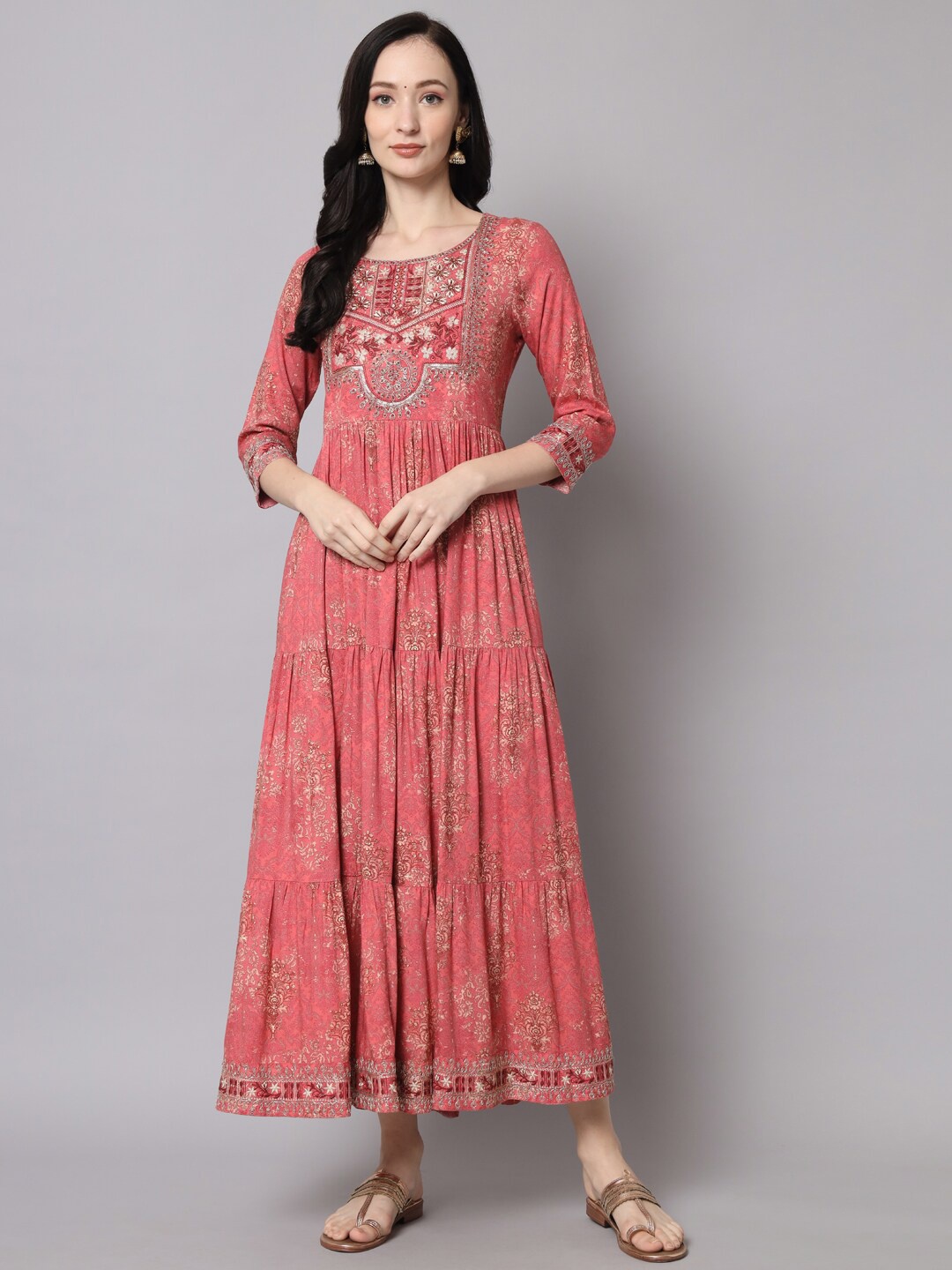 

KALINI Ethnic Motifs Maxi Ethnic Dress, Pink