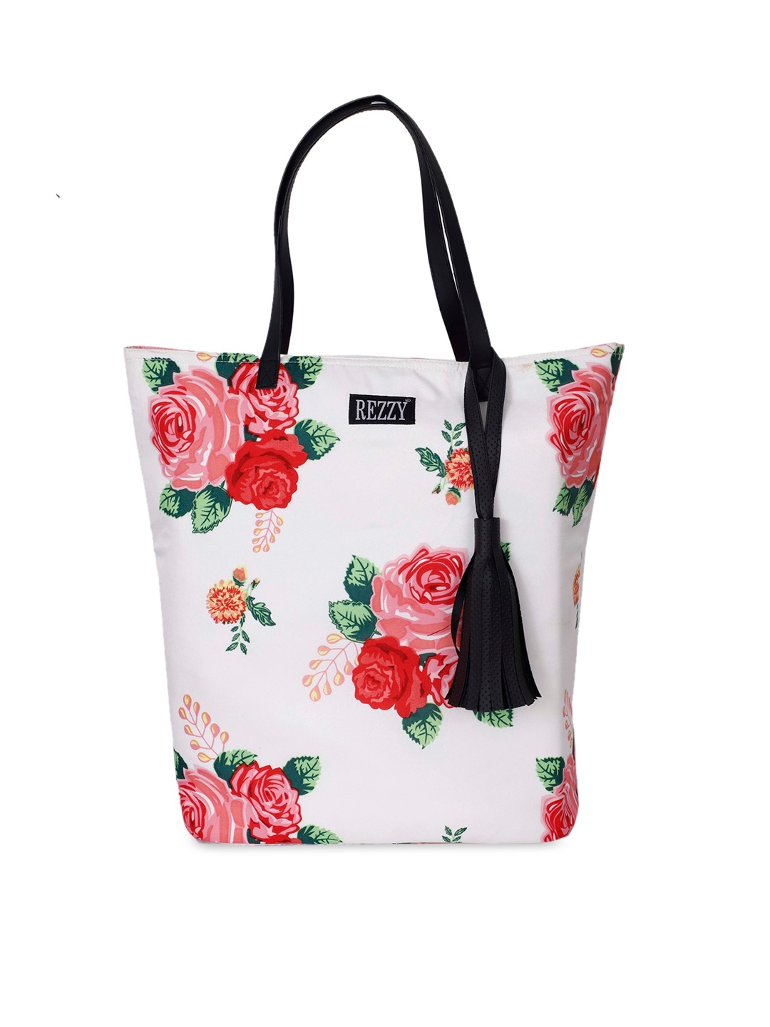 

REZZY Floral Printed Tasselled Tote Bag Handbags, White