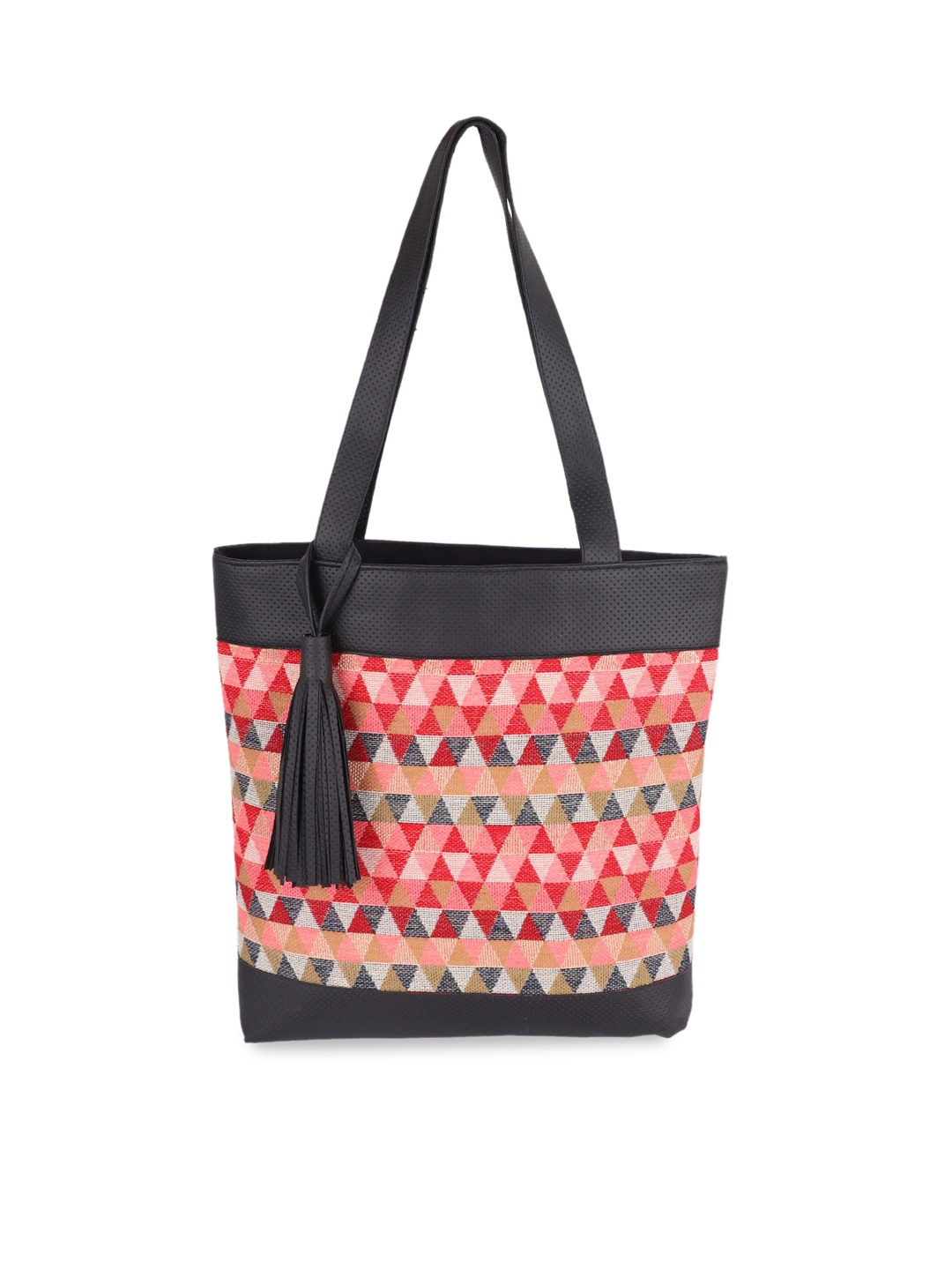 

REZZY Geometric Printed Oversized Tasselled Tote Bag Handbags, Pink