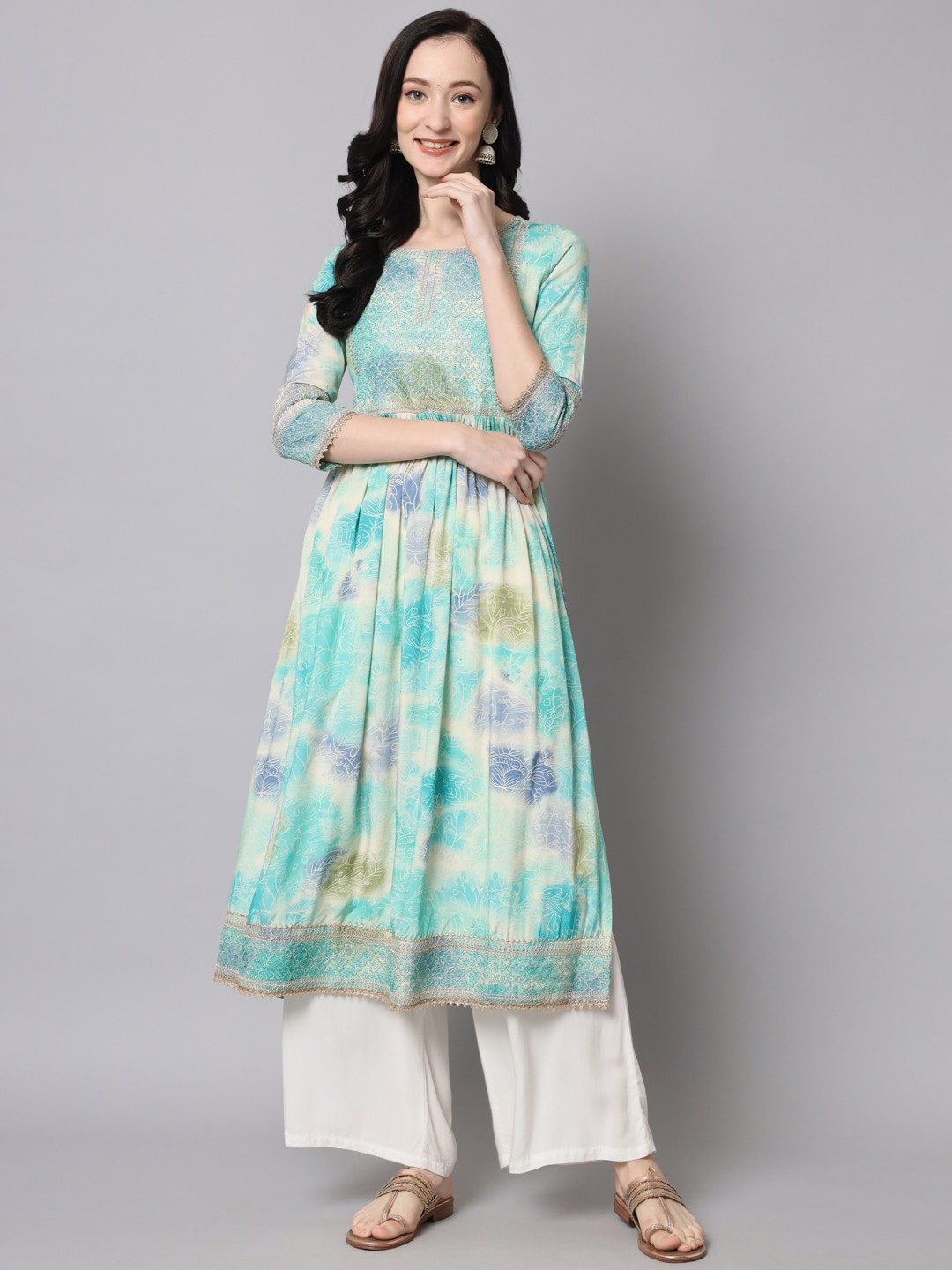 

Nehamta Dyed Abstarct Pleated A-Line Pleated Pure Cotton Kurta, Green