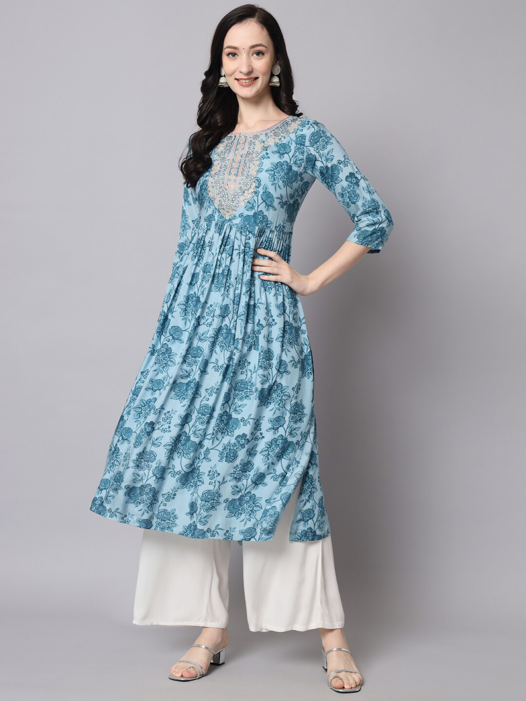 

Nehamta Printed Floral Anarkali Kurta, Blue