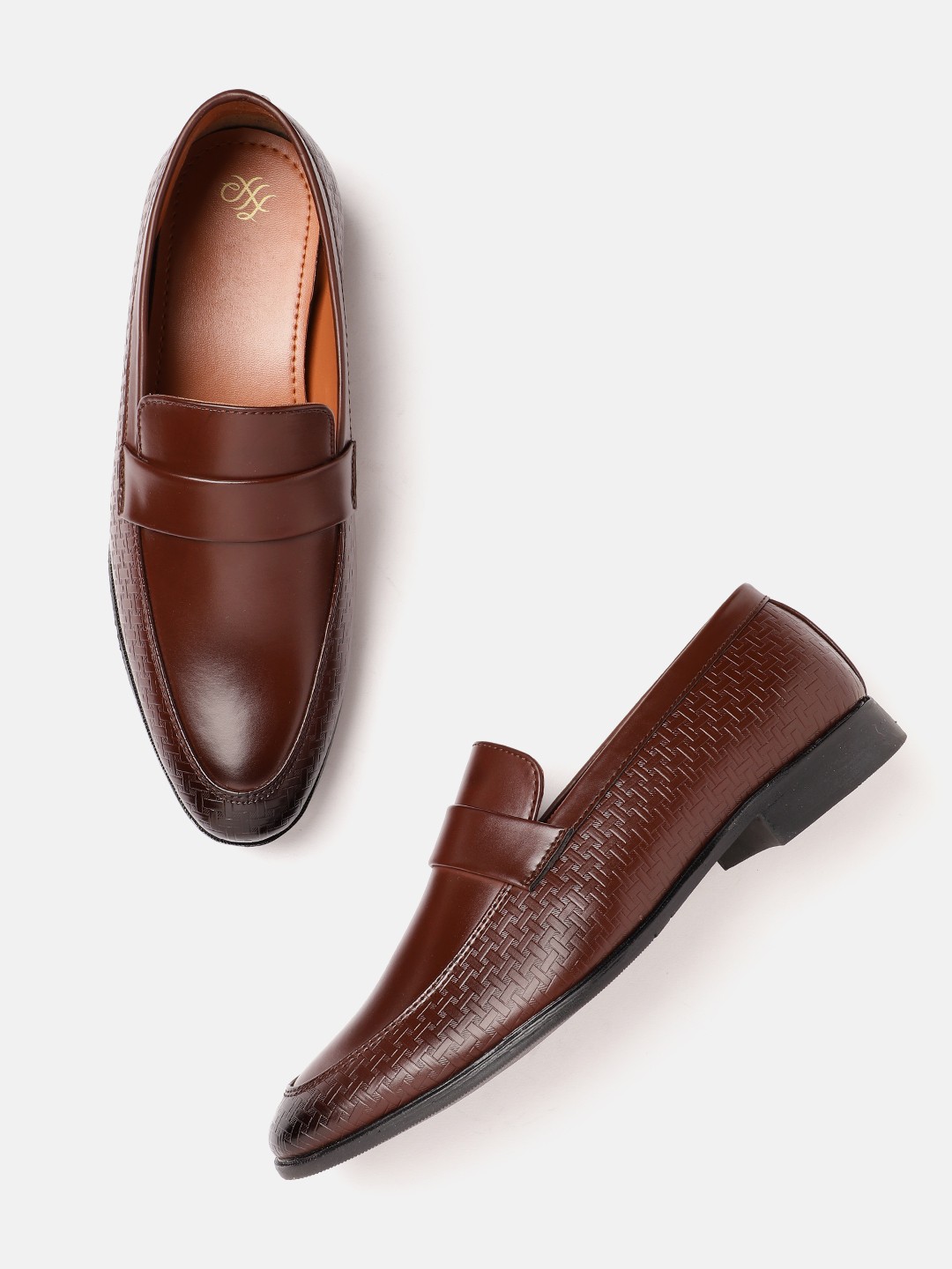 

House of Pataudi Men Handcrafted Textured Formal Loafers, Brown