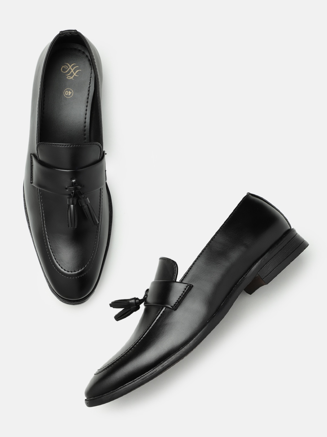 

House of Pataudi Men Formal Loafers With Fringed Tasselled Detail, Black