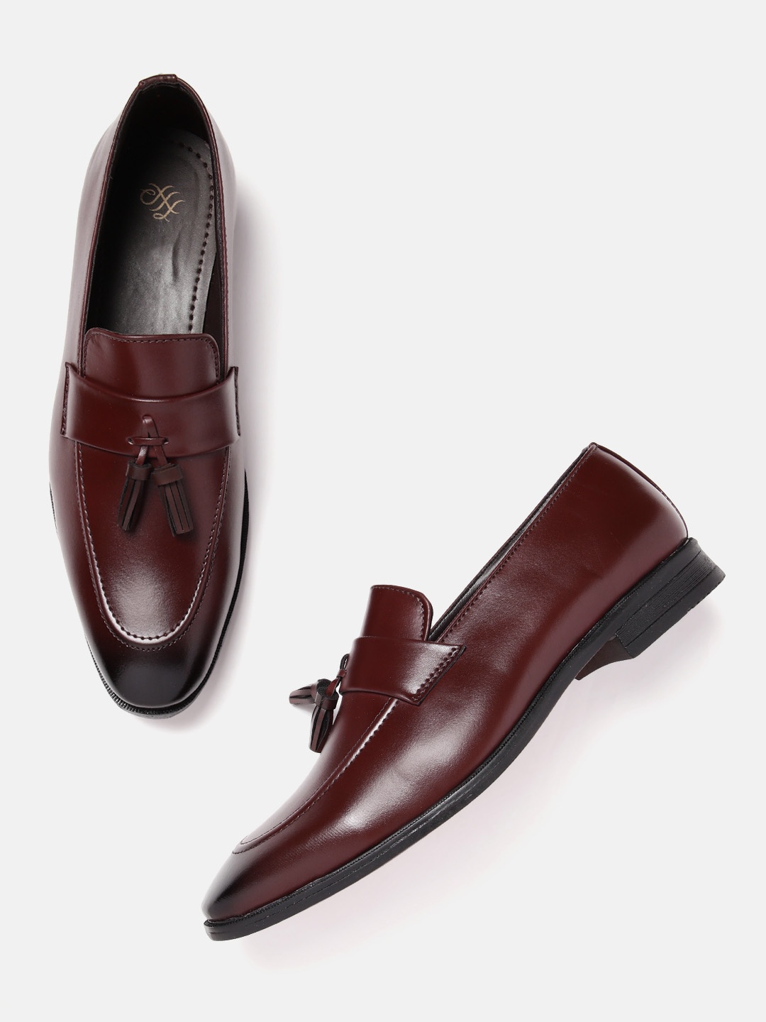 

House of Pataudi Men Handcrafted Formal Tasselled Loafers, Burgundy