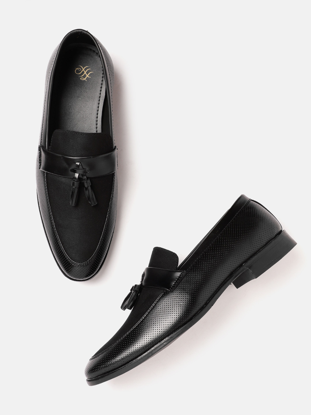 

House of Pataudi Men Handcrafted Formal Loafers with Tassel Detail, Black
