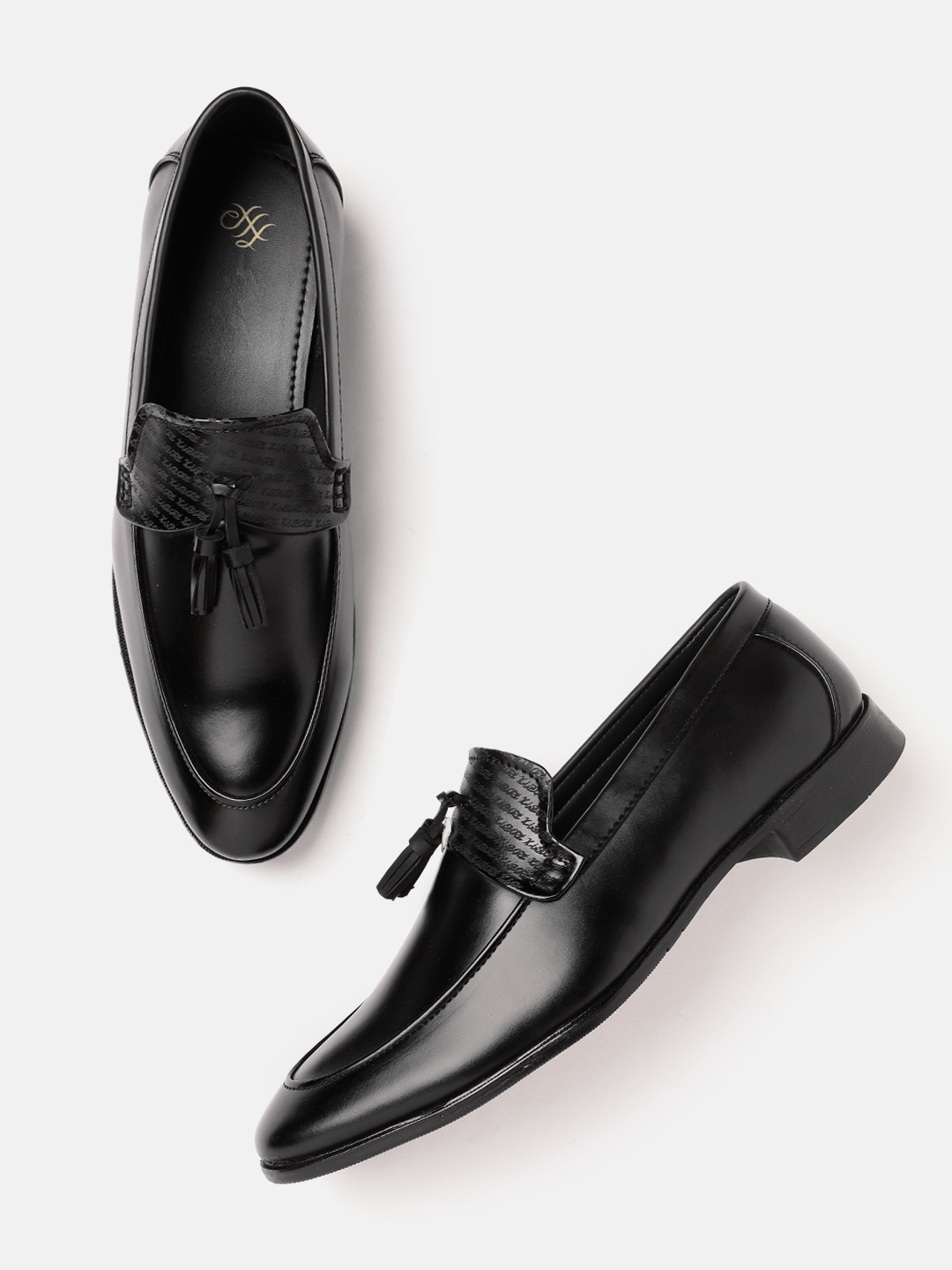 

House of Pataudi Men Handcrafted Formal Loafers with Tassel Detail, Black